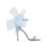 Asymmetric Bow Embellished Satin High Heel Sandals